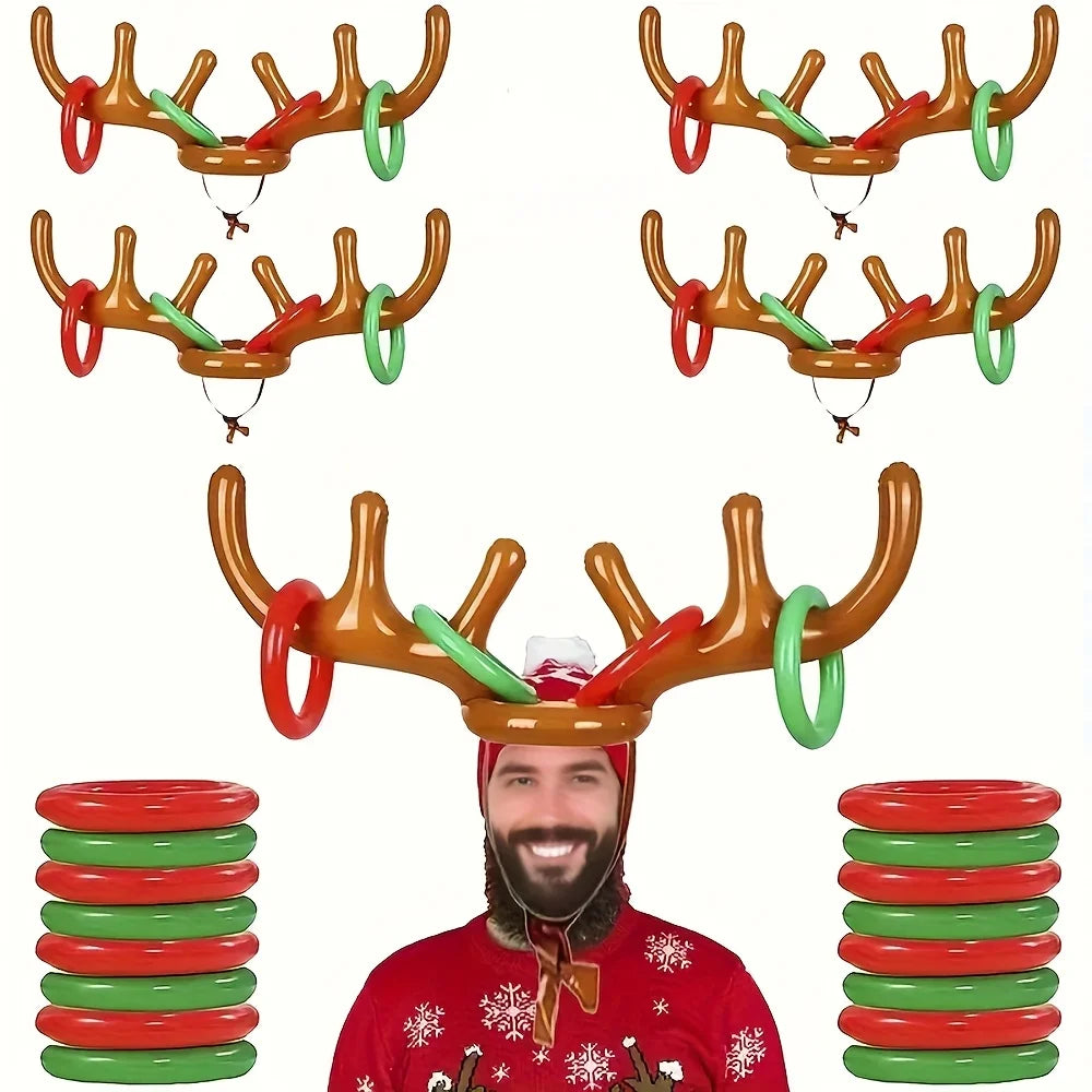 1/2pcs Inflatable Reindeer Antler Ring Toss Party Game Set Christmas Party Games New Year's Eve Birthday Party Decorations