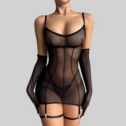 Tornova Erotic Mesh Dress See-through Seductive Body Shaping Hollowout Delicate Hot Women Sexy Lace Flirt Underwear Intimate Set