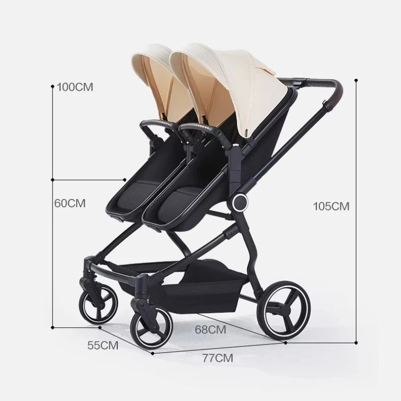 High-view Twin Baby Integrated Stroller, Can Sit or Lie Down, Ultra-light Portable Foldable Outdoor Travel Stroller