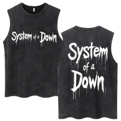 Washed Rock Band Tank Tops Men's Retro Hip Hop Sleeveless T-shirt Summer Oversized Cotton Vests Gifts Fans Gifts Streetwear Tops