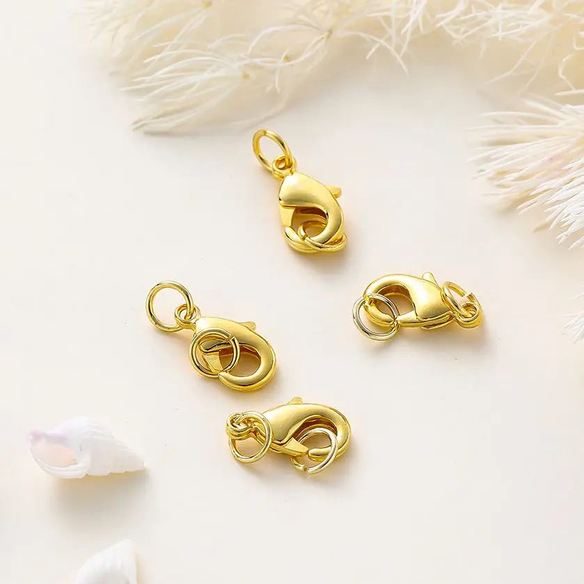 10Pcs 14K/18K Gold Color Plated Lobster Clasps With Open Jump Rings End Connectors DIY Findings Set for Bracelet Jewelry Making