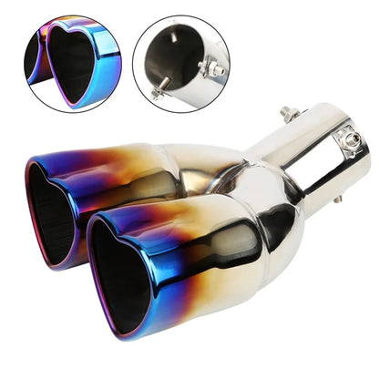 Car heart-shaped double row single row color car tail throat thickened stainless steel love bake blue exhaust pipe