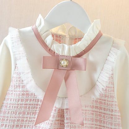 Spring and Autumn New Baby Girl Long Sleeve Dress Fake Two Small Checkered Children's Clothes (0-3 Years Old)