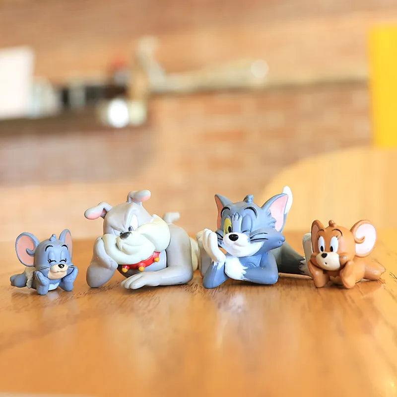 4pcs/Set Cute Tom Jerry Tuffy Spike Kawaii Lying Cartoon Figures Cake Topper Anime Toy Car Ornament Desktop Decor Birthday Gifts