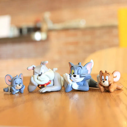 4pcs/Set Cute Tom Jerry Tuffy Spike Kawaii Lying Cartoon Figures Cake Topper Anime Toy Car Ornament Desktop Decor Birthday Gifts