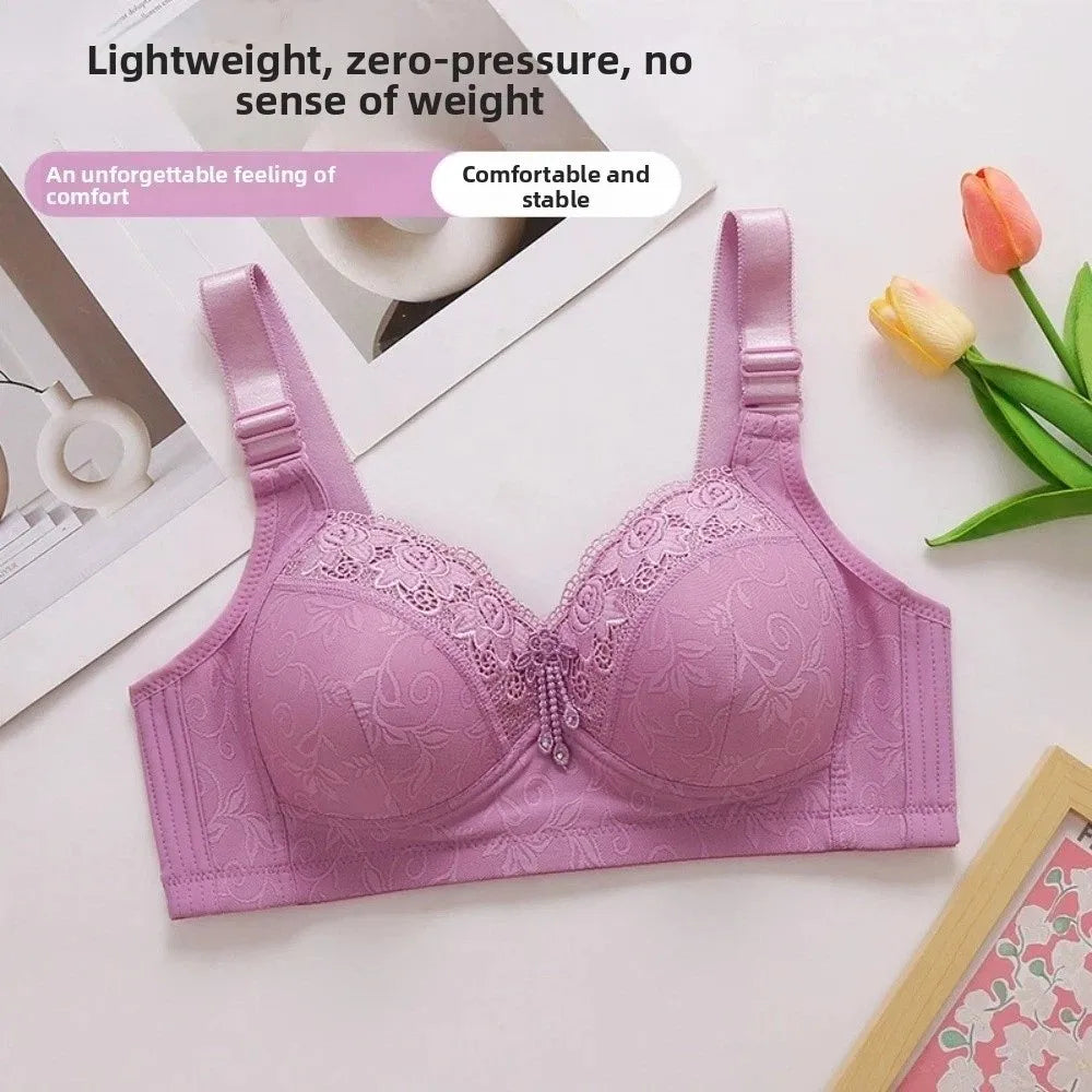 Plus Large Size Elderly Mothers Lace Bra Close-fitting Gathering Anti Sagging Lace Women's Underwear Lingerie Shockproof