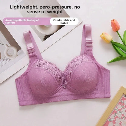 Plus Large Size Elderly Mothers Lace Bra Close-fitting Gathering Anti Sagging Lace Women's Underwear Lingerie Shockproof