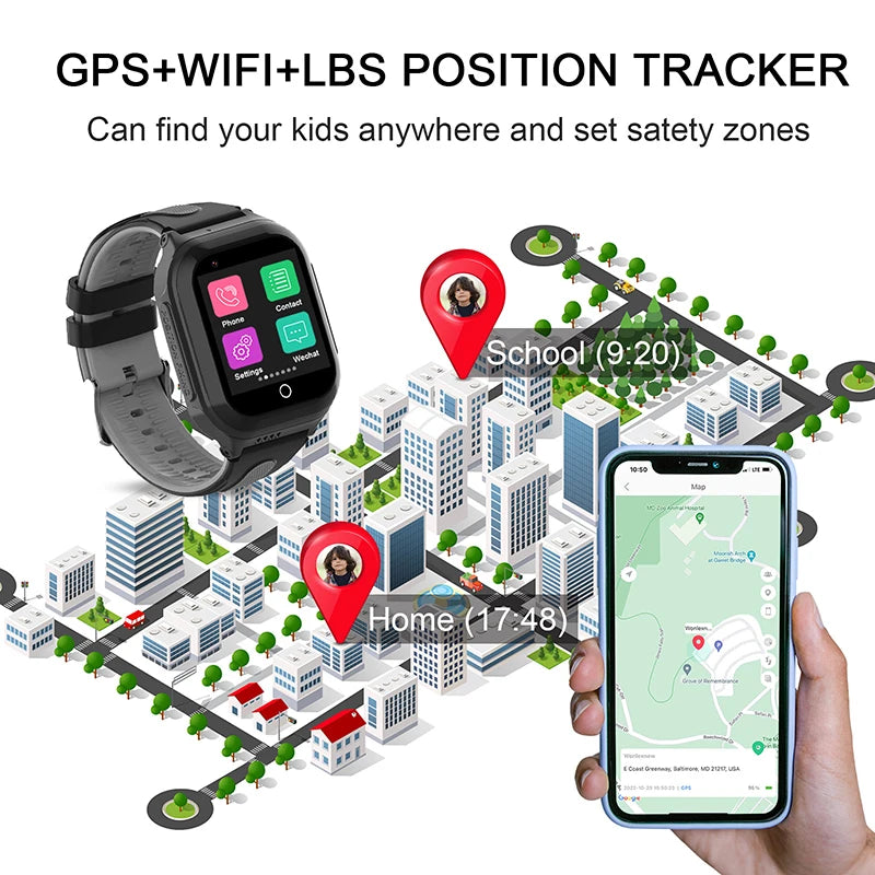 Wonlex Kids Smart Watch 4G GPS WIFI Location Tracker SOS Video Call KT24S Children's Smartwatch IP67 Waterproof Smart Baby Watch