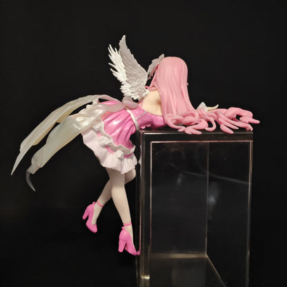 Anime Pink Hair Angel Girl Slump Pose Figure Pink Dress Wing Pvc Statue Desktop Computer Case Ornament Instant Noodle Press Toy