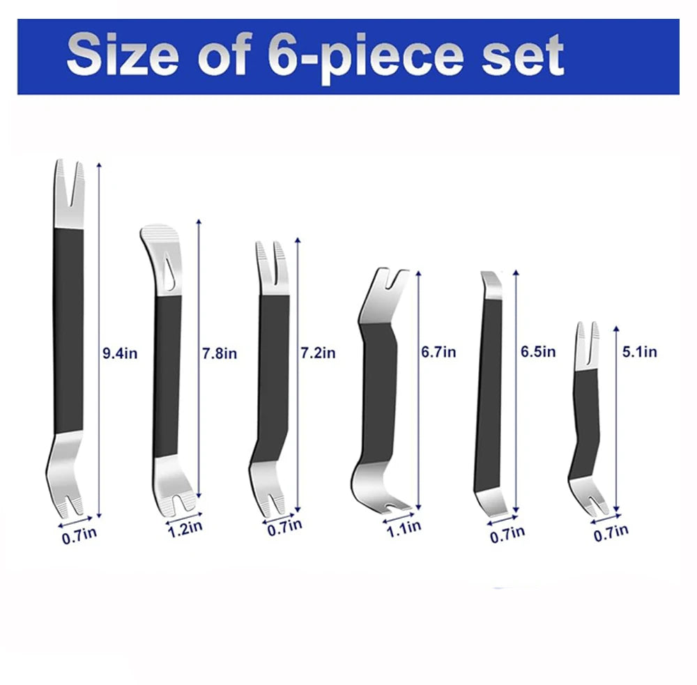 Auto Trim Removal Tool Kit 6PCS Metal Pry Tool Fastener Remover Pry Bar Set for Vehicle Door Audio Radio Dashboard Repair Kit