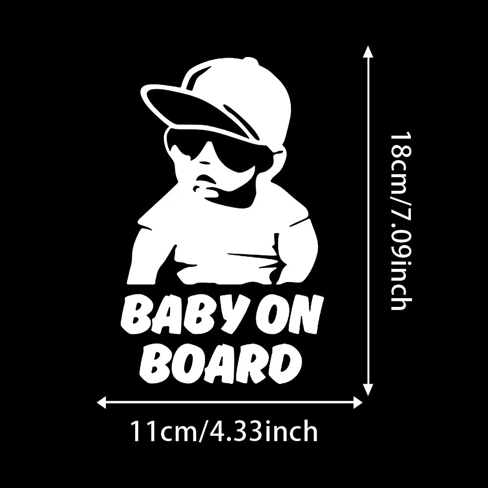"BABY ON BOARD" with Cool Boy Stickers, 11x18cm Car Stickers Scratch Blocking Self-Adhesive Waterproof Decal, Used for Car