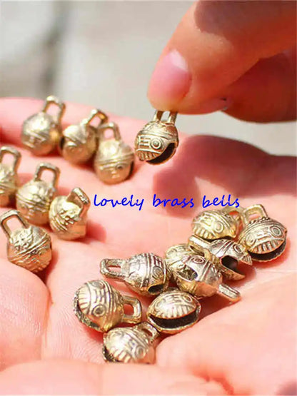 100PCS 10MM Golden Brass Bells Tiger Head Chinese Characters-SUI SUI PING AN Windbells Pet Hang Bells NBB319
