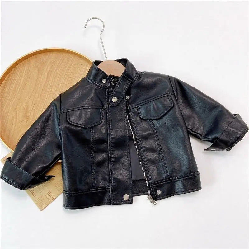 Children's motorcycle leather jacket 2025 new spring and autumn winter girls' jacket boys' western-style jacket