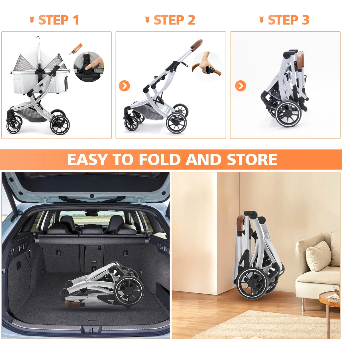 STLFFactory Price Foldable Pet Stroller with Shock Absorbers and Mesh Windows for Cats and Dogs