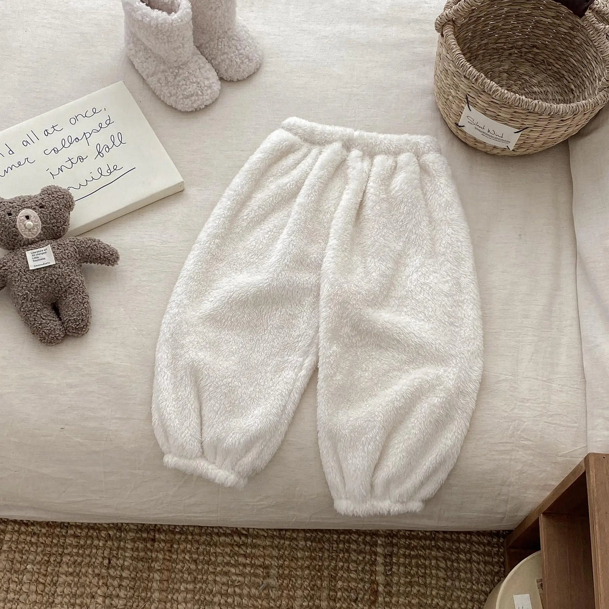 Solid Color Simple Casual Trousers Children's Home Clothes Autumn Winter Warm Plush Long Pant Baby Girls Boys Clothing Pants