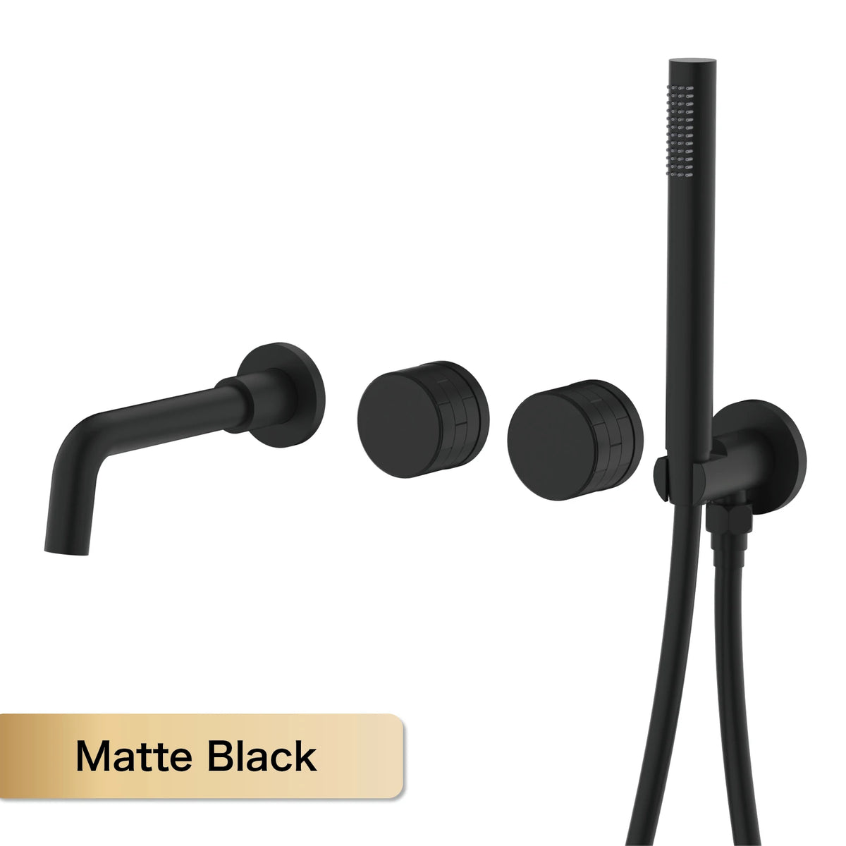 Luxury Black Brass Wall Mounted Bathroom Faucet with Embedded Design, Dual Handle Hot and Cold Water Simple Bathtub Faucet