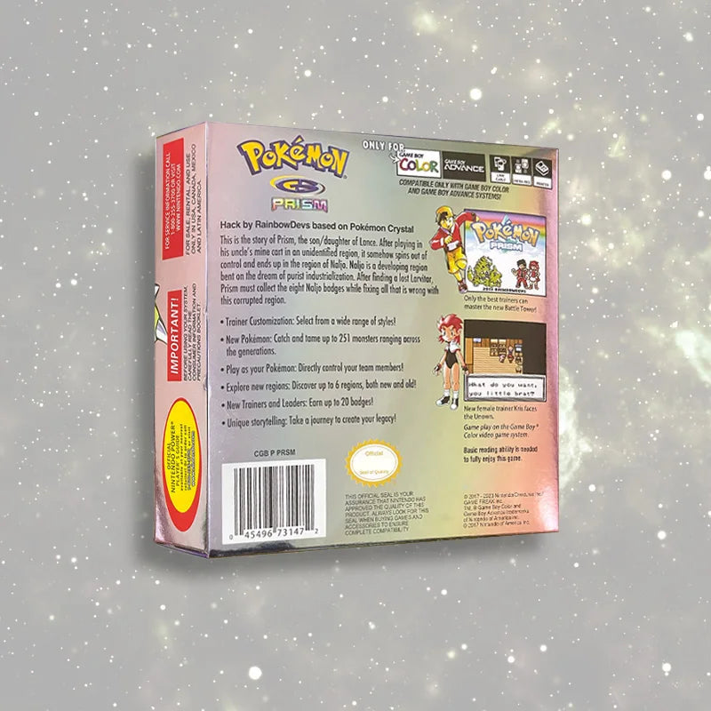 pokémon Prism USA ESP NOE Version RTC Flash Cart GBC Game Cartridge Video Game Rom Hack English Spanish German