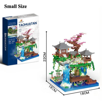 MOC Peach Blossom Pool Cherry Tree House Building Block Chinese Architecture DIY Bricks Cherry Blossom Toy for Kids Adult Gift