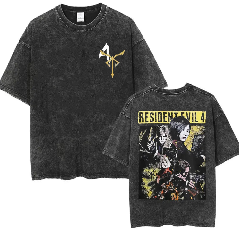 Limited Resident Evil Requiemm Anime T Shirt Men's Clothing Gothic Vintage Washed T Shirts Summer Tops O-Neck T-shirt Streetwear