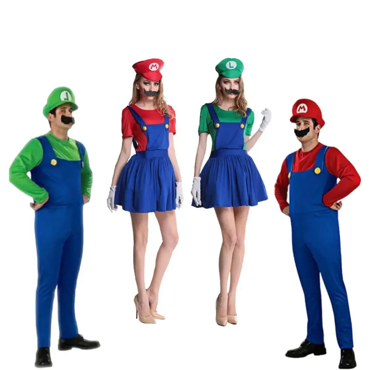 Anime Super Luigi Brothers Cosplay Adult Costume Super Brothers CostumeJumpsuit Beard Hat Set Halloween Costume Props Men Womens