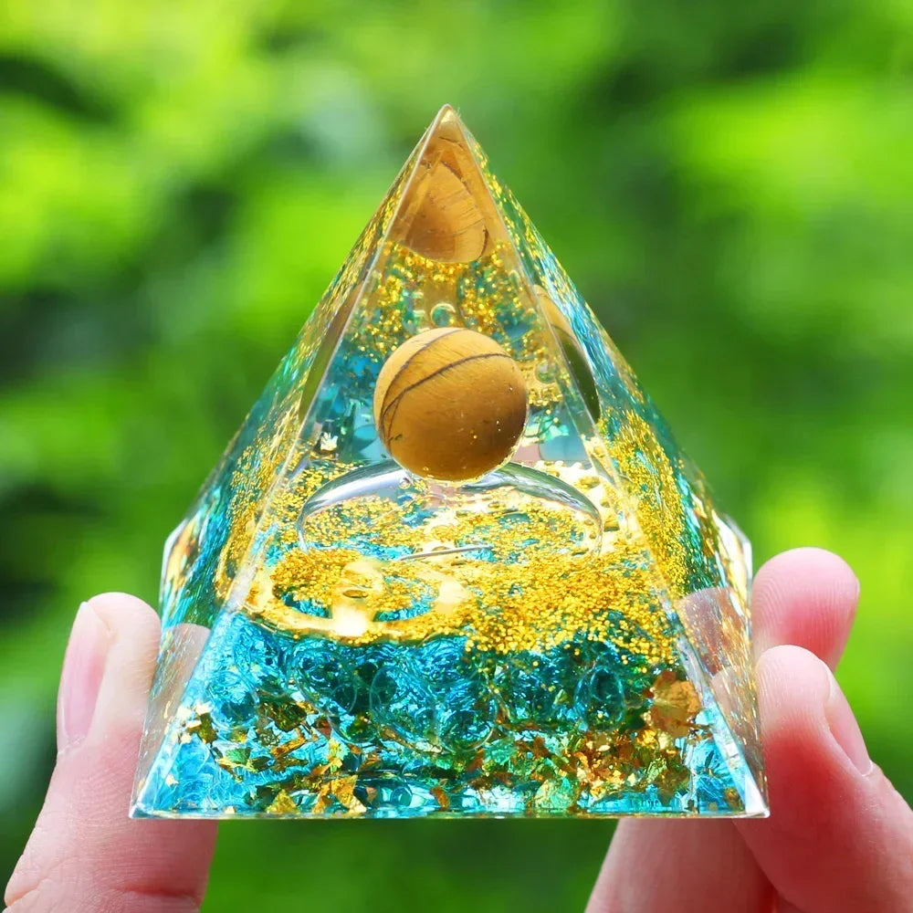 Energy Pyramid Orgonite Reiki Natural Amethyst Ball Healing Crystals Chakra Tool Ornaments Resin Stones Craft Kids Gift