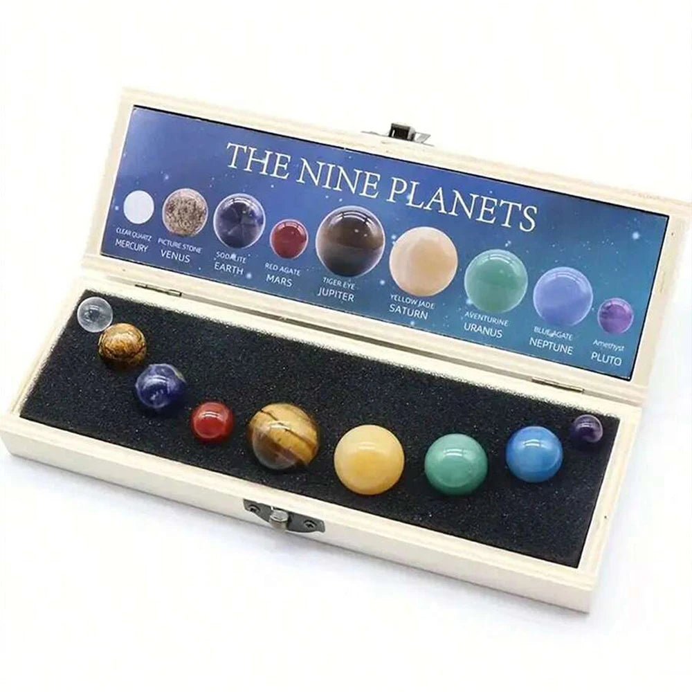 Solar System Natural Crystal Gemstones Set 9 Planets Sphere Ball Stone Galaxy Model Ornaments Gift Home Office Decor