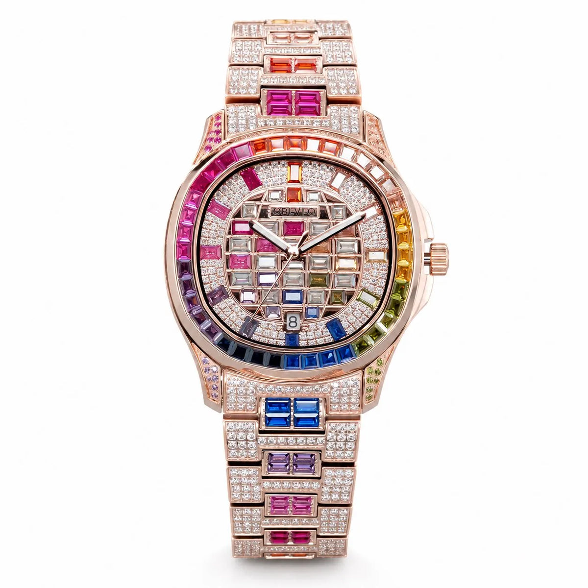 OBLVLO Men Automatic Watch 40mm Square Mechanical Wristwatch Waterproof Crystal Inlaid Dial & Strap Sapphire Mirror Luminous