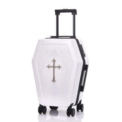 Unique Design Gothic Coffin Suitcase Halloween Travel Bag Black Retro Trunk Vampire Themed Suitcase Dark Aesthetic Luggage