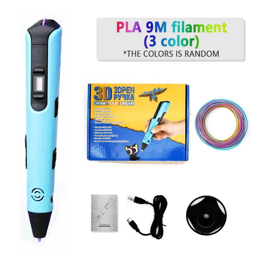 3D Printing Pen for Kids Safe Design LCD Display, DIY Drawing, Holiday Birthday Gift, ABS PLA Educational Intellectual Toy