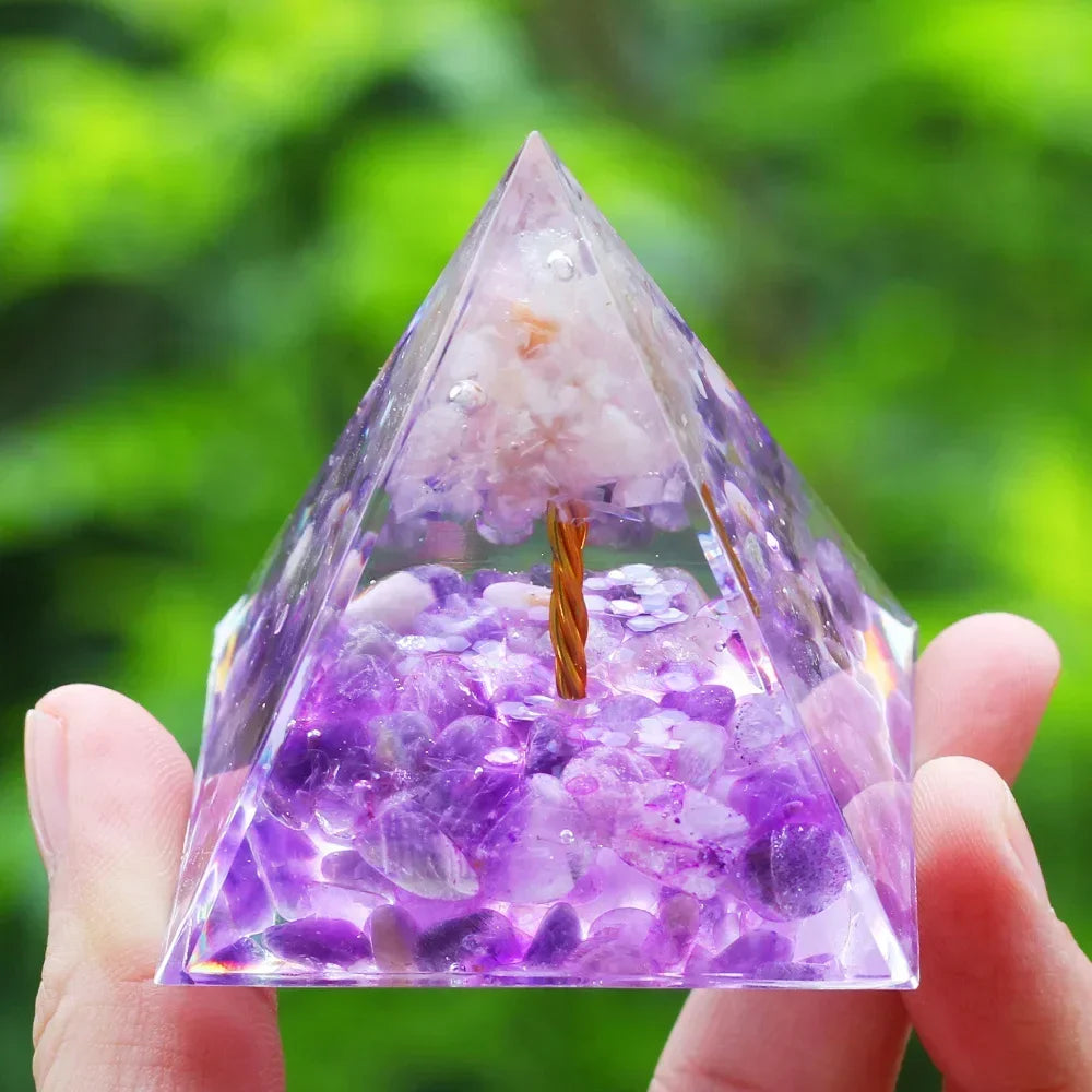 Energy Pyramid Orgonite Reiki Natural Amethyst Ball Healing Crystals Chakra Tool Ornaments Resin Stones Craft Kids Gift