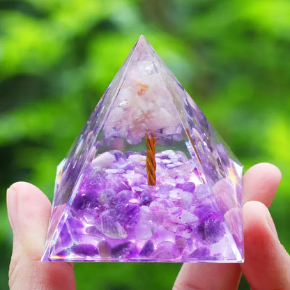 Energy Pyramid Orgonite Reiki Natural Amethyst Ball Healing Crystals Chakra Tool Ornaments Resin Stones Craft Kids Gift