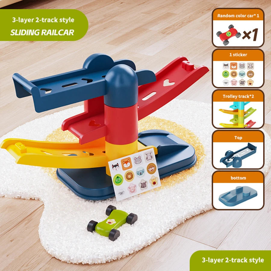 Cartoon Puzzle Children'S Gliding Track Car Mini Car Inertia Girl Baby 3-Year-Old Boy Toy Multi Layer Cartoon Puzzle Slide Car