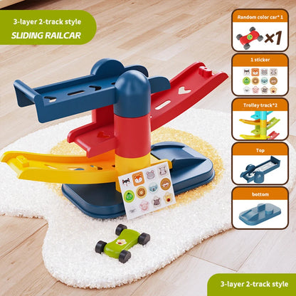 Cartoon Puzzle Children'S Gliding Track Car Mini Car Inertia Girl Baby 3-Year-Old Boy Toy Multi Layer Cartoon Puzzle Slide Car