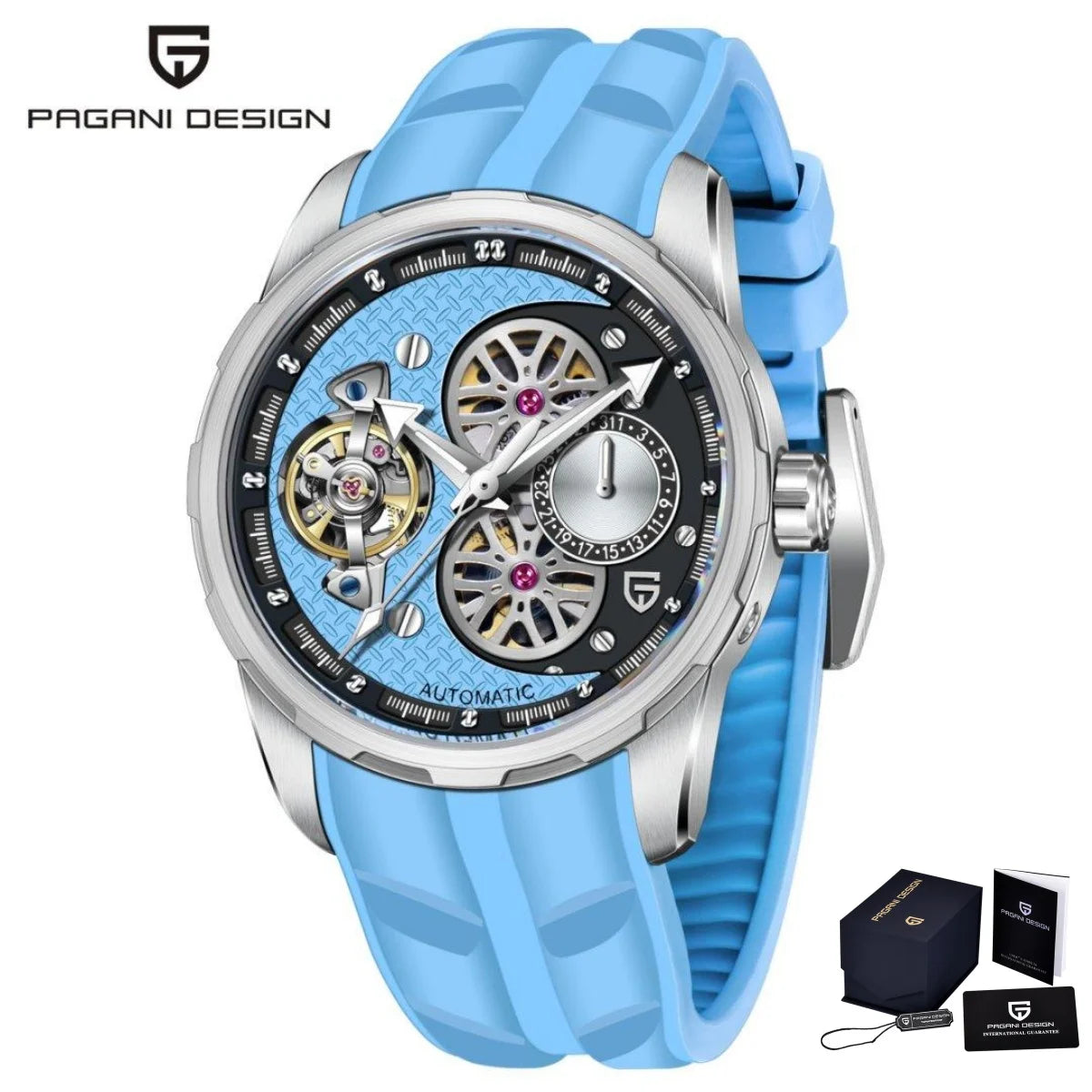 PAGANI DESIGN PD-YS022 Men's Mechanical Watch Tourbillon Skeleton Wristwatch For Men Fluorine Rubber Strap Automatic Watches
