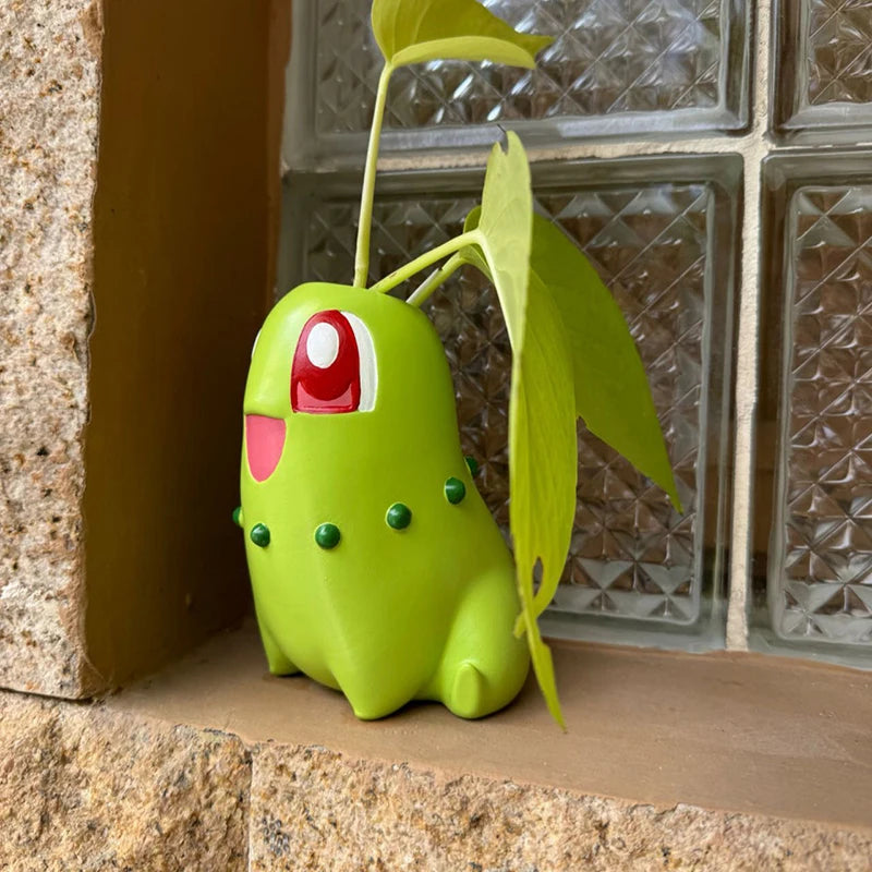 Kawaii Pokemon Chikorita Planter Pot Cartoon Water Culture Flower Pot Desktop Succulent Vase Home Office Decor Fans Perfect Gift