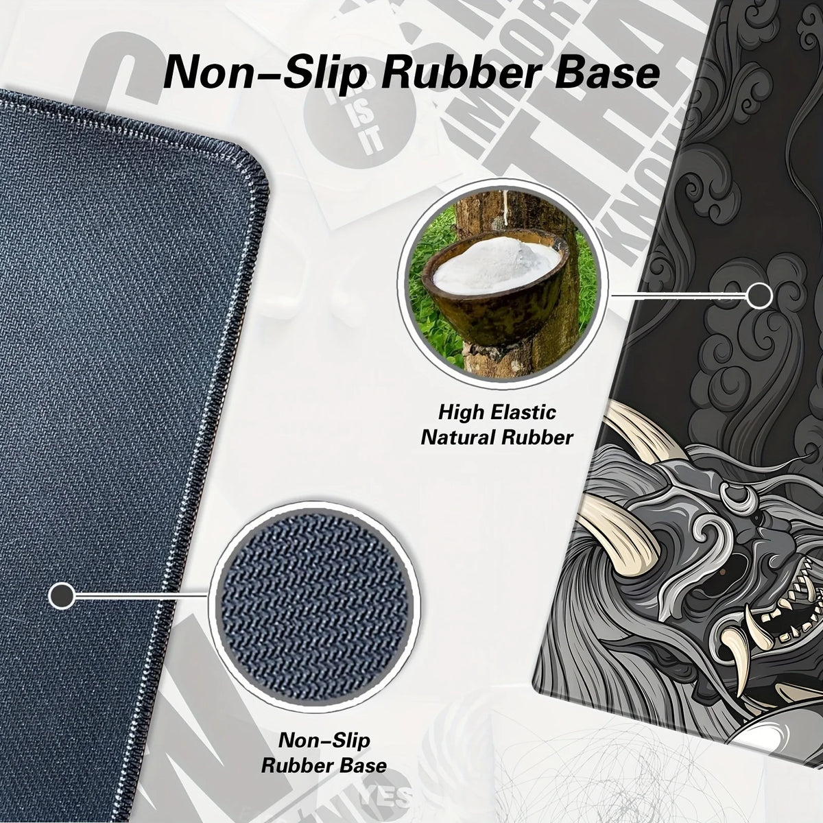 Large Gaming Mouse Pad - Artisan Desk Mat with Yokai Design, Washable Non-Slip Rubber Base, Black & Gray Japanese Monster Art