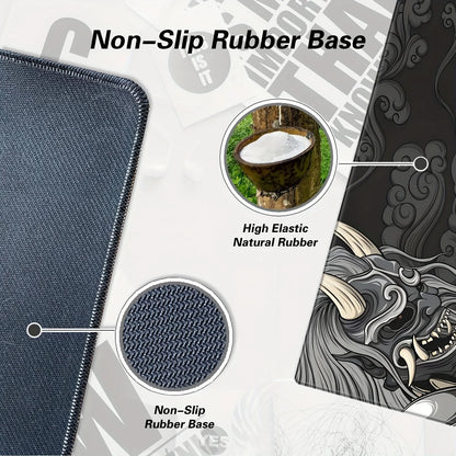Large Gaming Mouse Pad - Artisan Desk Mat with Yokai Design, Washable Non-Slip Rubber Base, Black & Gray Japanese Monster Art