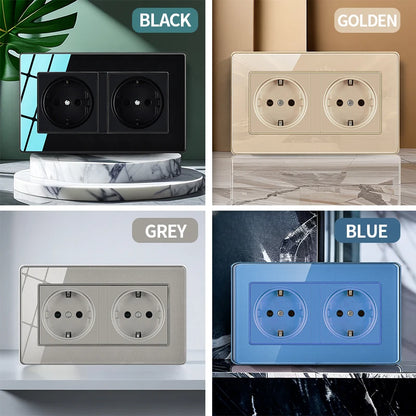 86X86MM Tempered Glass Wall Switch Socket EU FR UK Standard USB Charging Port 10A/13A 250V 1/2/3/4 Gang Crystal Panel