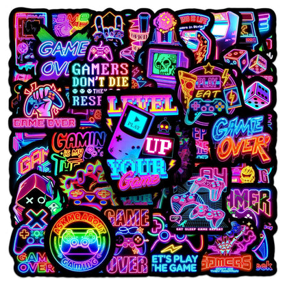 50-100PCS Neon Gamer Aesthetic Stickers Cool Game Controller Colorful Graffiti Trendy Waterproof Decals for DIY Notebook
