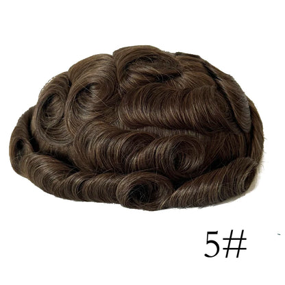 0.08mm Thickness PU Poly Base Double Knotted Toupee Human Hair Durable Time Long Lifespan Men's Capillary Prothesis