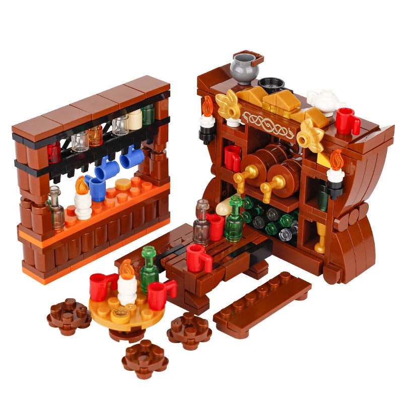 MOC Notice Board Building Blocks Bee Farm Fountain Bonfire Stove Medieval Town Street View Water Wall Bridge Road Sign Brick Toy