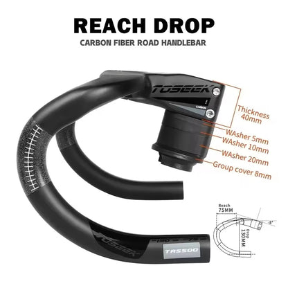 TOSEEK TR5500 T800 Carbon Bicycle Handlebar Road Bike Integrated Handlebar Di2 With Computer Holder Internal Cable Routing