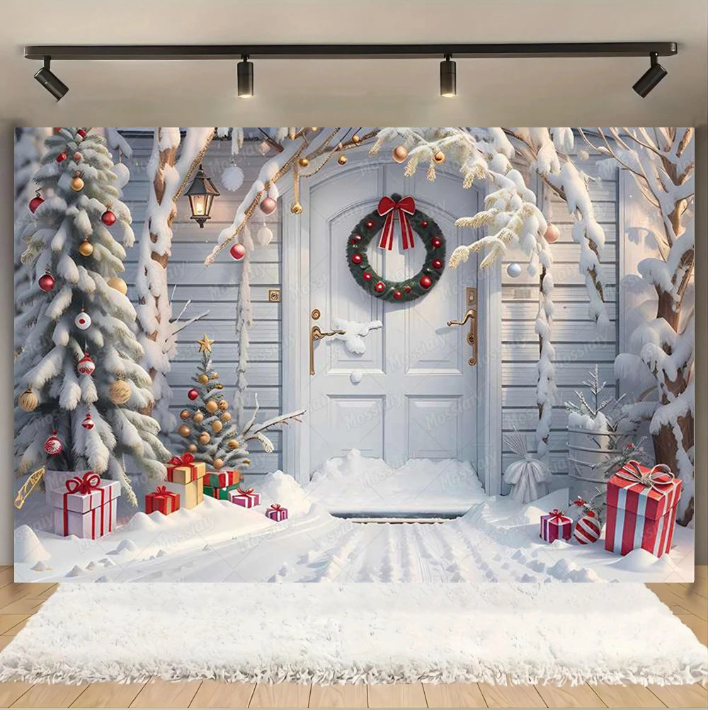 Christmas Glitter Photography Backdrop Street Xmas Gifts Pine Tree Family Portrait Festival Party Studio Photo Background Banner