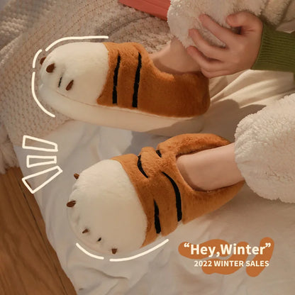 Winter Warm Slipper Women Home Fuzzy Cat Tiger Paw Claw Fur Plush Indoor Lazy man Thermal Furry House Shoe Funny Flat flip flop