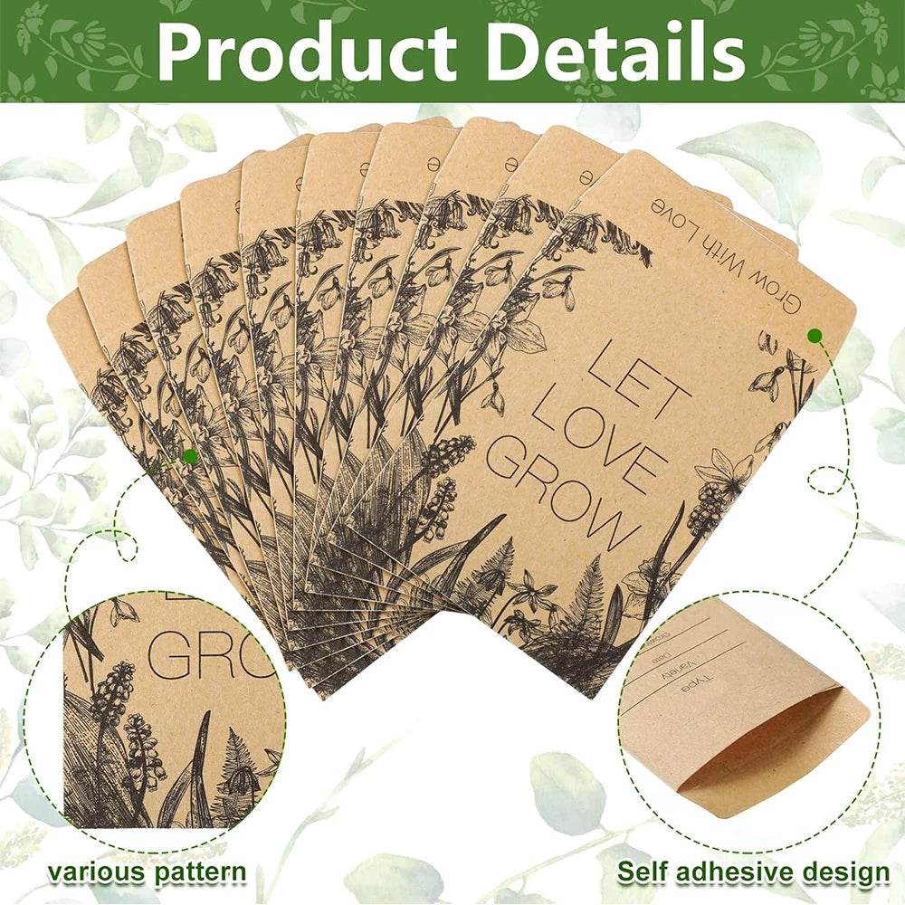Wedding Gift Seed Pack 50 Pieces Self-Adhesive Seed Pack Retro Kraft Paper Envelope Seed Storage Paper Pack Wedding Shower Gift