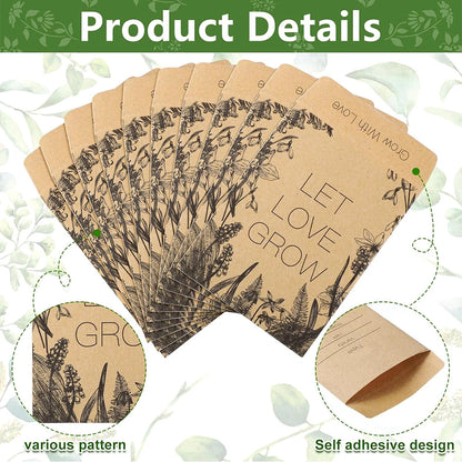 Wedding Gift Seed Pack 50 Pieces Self-Adhesive Seed Pack Retro Kraft Paper Envelope Seed Storage Paper Pack Wedding Shower Gift