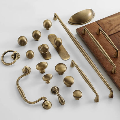 Light Luxury Brass Furniture Handles Retro Long Strip Cabinet Handles Round Door Drawer Knobs Kitchen Wardrobe Cupboard Pulls