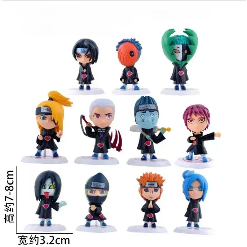 11Pcs/Set Q Ver. Naruto Akatsuki Mini Figure Uchiha Itachi Madara Konan Hidan Figurine Anime Decoration Model Toys Dolls
