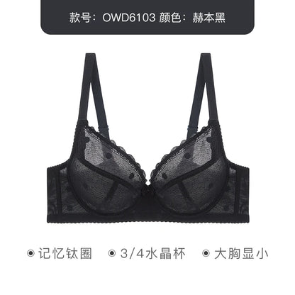 French Women's Push Up Hot Bra Unlined Lace Sheer Underwire Multiway Everyday Bra Polka Dot Unlined Minimizer 2024 OWD6103