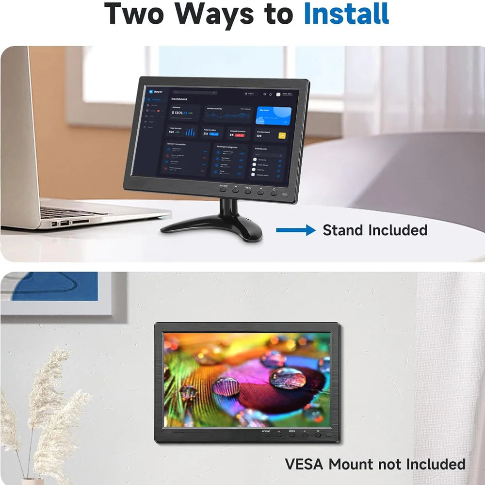 Portable Monitor 13.3/11.6/10.1 Inch Computer Monitor with HDMI VGA AV BNC USB for Laptop Raspberry Pi Surveillance Monitor